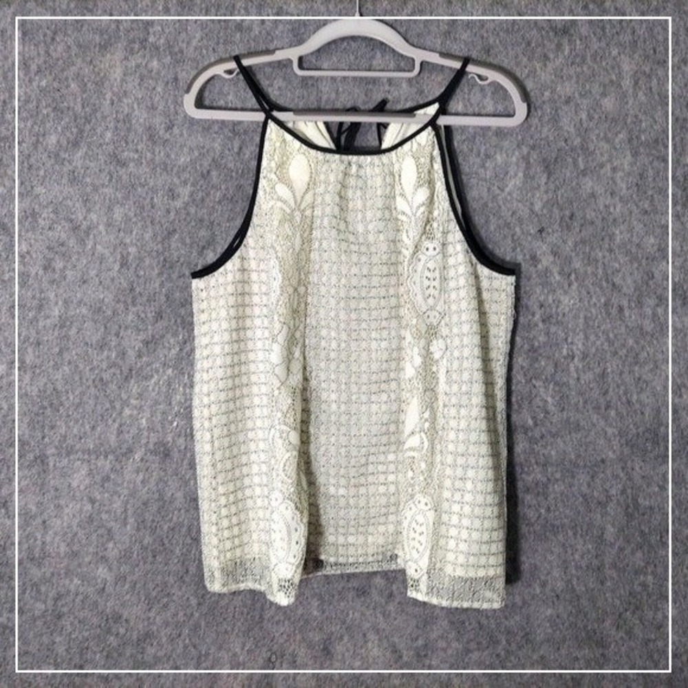 Loft Ann Taylor Blouse S White Embroidered Lace Spaghetti Strap Coquette Boho